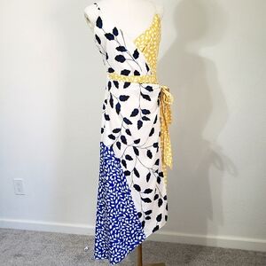 Yumi Kim Bond‎ Street Blue and Yellow Patterned Wrap Dress Medium